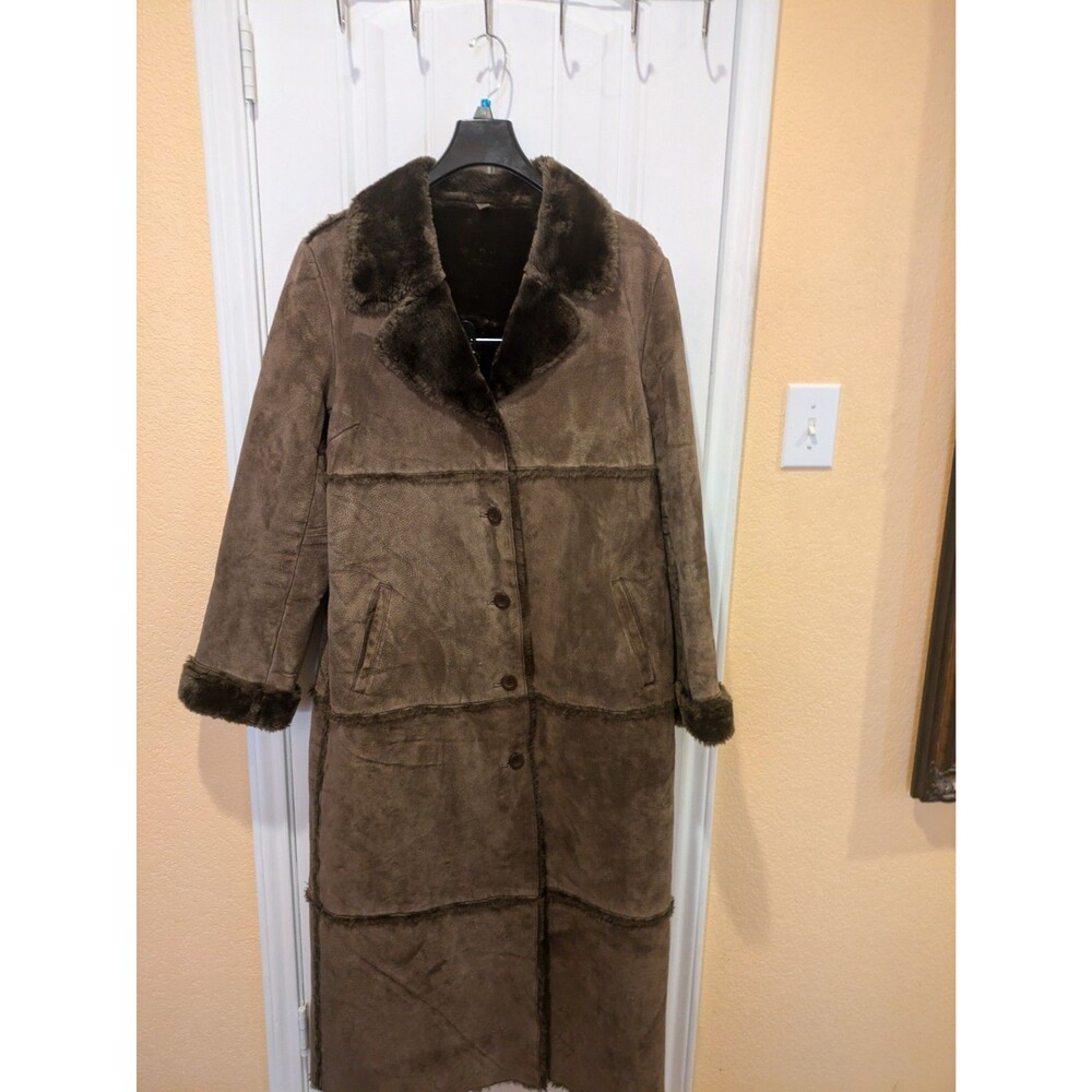 Vintage Brandon Thomas  Suede Leather Faux Fur Full Length Antique Coat M